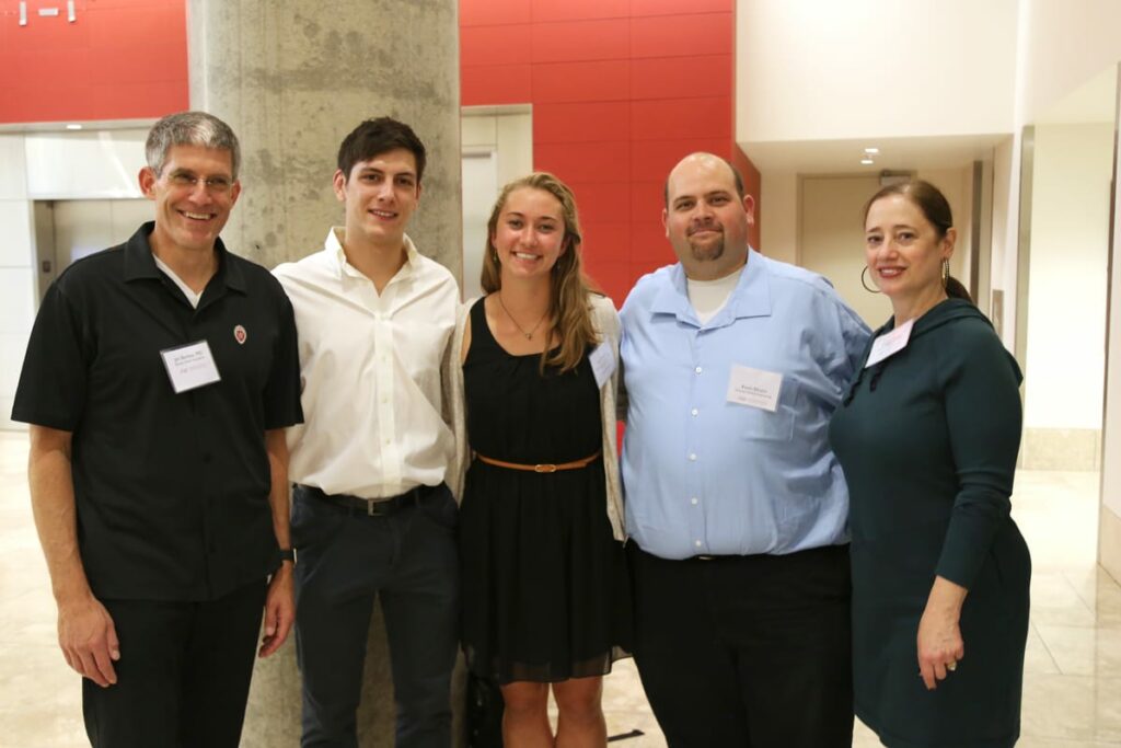 Eliceiri hopes to involve students working at the Fab Lab in many of the prototype pathway projects. Pictured: James Berbee, Eric Ronning (recent engineering graduate), Kayla Huemer (junior in biomedical engineering), Kevin Eliceiri, Karen Walsh. 