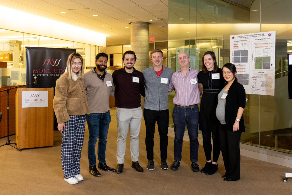 Members of the Fan Lab (L to R: Crystal Qing, Steve John, Jorgo Lika, Nick Arp, James Votova, Emily Huncosky, Jing Fan)