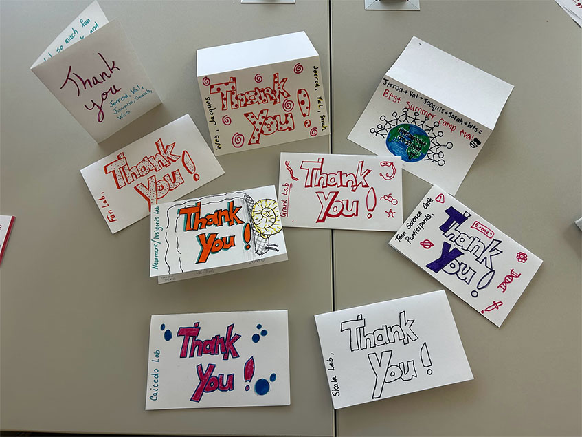 Thank you cards to camp organizers from students from Kickapoo, Prentice, and Sturgeon Bay school districts.